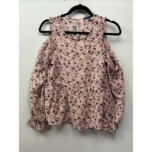 American Eagle Top Womens Small Pink Floral Cold‎ Shoulder Blouse Boho Sheer
